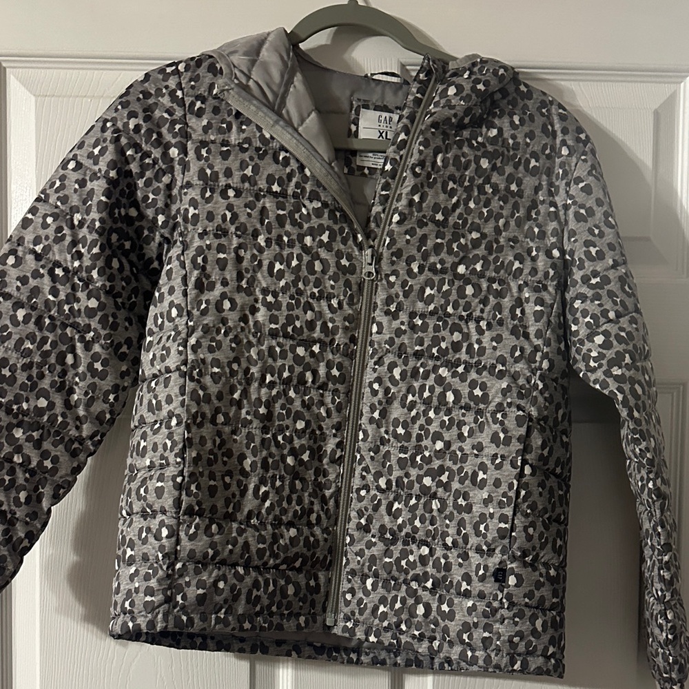 GAP Kids Gray Animal Print Puffer Jacket